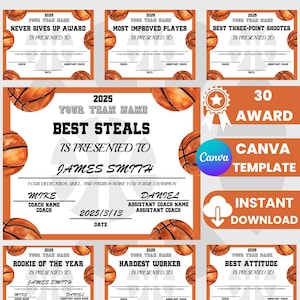 Basketball Awards Urkunden - Ende der Saison / Jahres Basketball Team Award Urkunden bearbeitbare Vorlagen, Basketball Participation Awards
