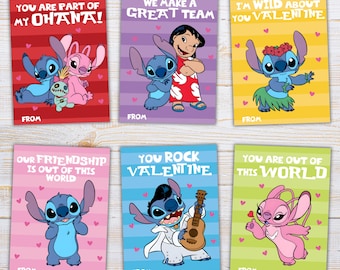 Stitch Valentine Cards, stitch and angel Classroom Valentines (Instant Download PDF)