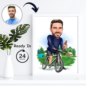 Cyclist Man Caricature from Photo Custom Cyclist Portrait Personalized Gift for Him Birthday Gifts for Men Cycling Drawing Sports Gifts