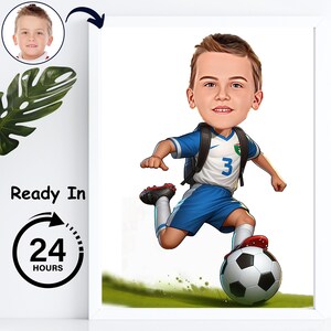 Custom Soccer Kid Caricature From Photo Soccer Kids Wall art Gift For Him Soccer Team Portrait Personalized Gifts School Team Gifts