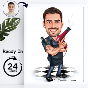Hair Stylist Gifts, Barber Cartoon from Photo, Gift for Barber, Digital Portrait Personalized Gifts for Him Birthday Gifts Anniversary Gifts