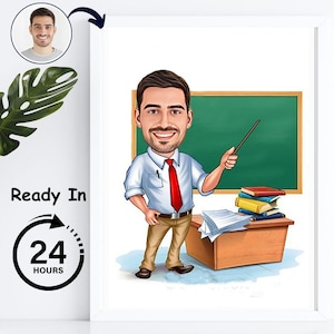 Benutzerdefinierte Lehrer Cartoon von Photo Educator Benutzerdefinierte Karikatur Porträt Lustige digitale Kunst Einzigartiges Geschenk für Lehrer Klassenzimmer & Geschenk zum Ruhestand