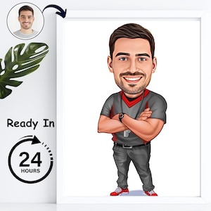 Gepersonaliseerde koetscartoon van foto Coachcadeaus Coachmuurkunst Aangepaste karikatuur van Photo Coach Verjaardagscadeaus voor hem Aangepaste koets