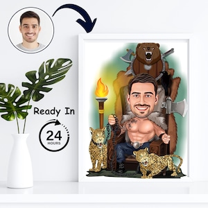 Aangepaste koning karikatuur keizer gegooid cartoon van foto digitaal portret muurkunst liniaal verjaardagscadeau prins tekening baas muurkunst