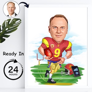 American Football Player Cartoon From Photo Football Lover Portrait Wall art Gift For Him Personalized Gifts Birthday Gifts Digital Download