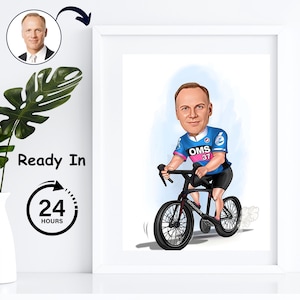Cyclist Gift, Cyclist Caricature from Photo, Funny Biker Drawing Art, Funny Cyclist Digital Portrait, Male Cyclist Birthday Gifts, Bicycle