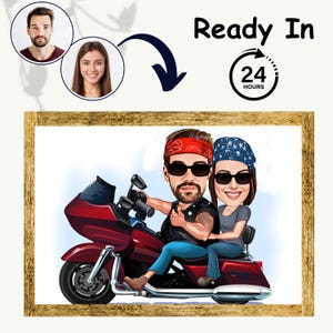 Custom Biker Couple Caricature: Motorcycle Rider Cartoon (Digital Download)