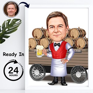 Bartender Man Caricature From Photo Barman Wall art Gift For Him Portrait Personalized Gifts Birthday Gifts Bartender Keepsake