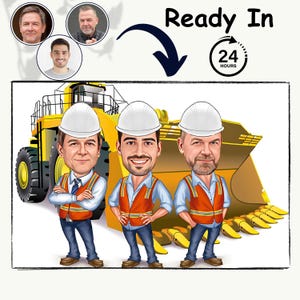 Custom Construction Worker Caricature: Personalized Team Portrait (Digital)