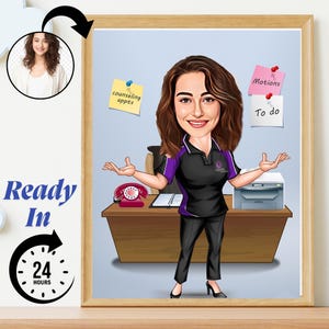 Retrato de Assistente Administrativo Personalizado a partir de Foto – Presente de Escritório Personalizado para Ela | Caricatura Digital para Assistente de Funcionário ou Colega de Trabalho