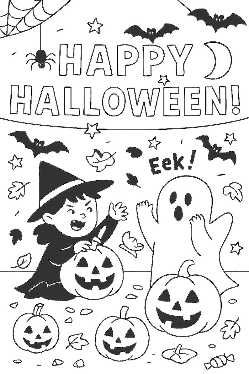 Kids Halloween Coloring Pages Bundle | Printable Spooky Cute Activity ...