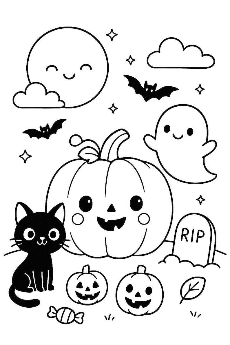 Kids Halloween Coloring Pages Bundle | Printable Spooky Cute Activity ...