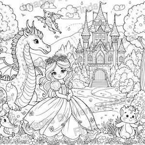 Fairy Tale Coloring Pages | Digital Download for Kids | Princess & Knight Storybook Art