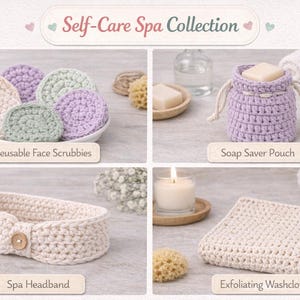 Crochet Spa Set Patterns | Face Scrubbies, Soap Saver, Headband, Washcloth (PDF)