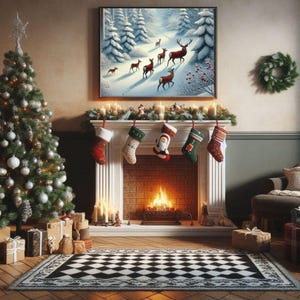 Christmas Winter Wonderland Art Printable | Holiday Wall Art | Reindeer Art Print | Christmas Artwork | Snowy Scene Decor | Seasonal