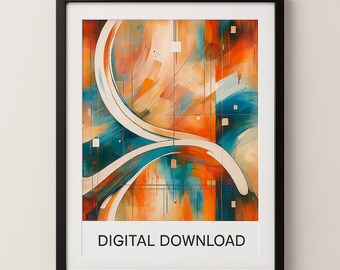 Vibrant Abstract Art Print – Modern Geometric Lines (Digital Download)