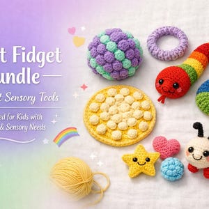 Crochet Fidget Bundle Set of 6, Quiet Autism ADHD Fidget Kit, Handmade Calm Down Corner Tools, Kids OT Therapy Gift, Classroom Fidget