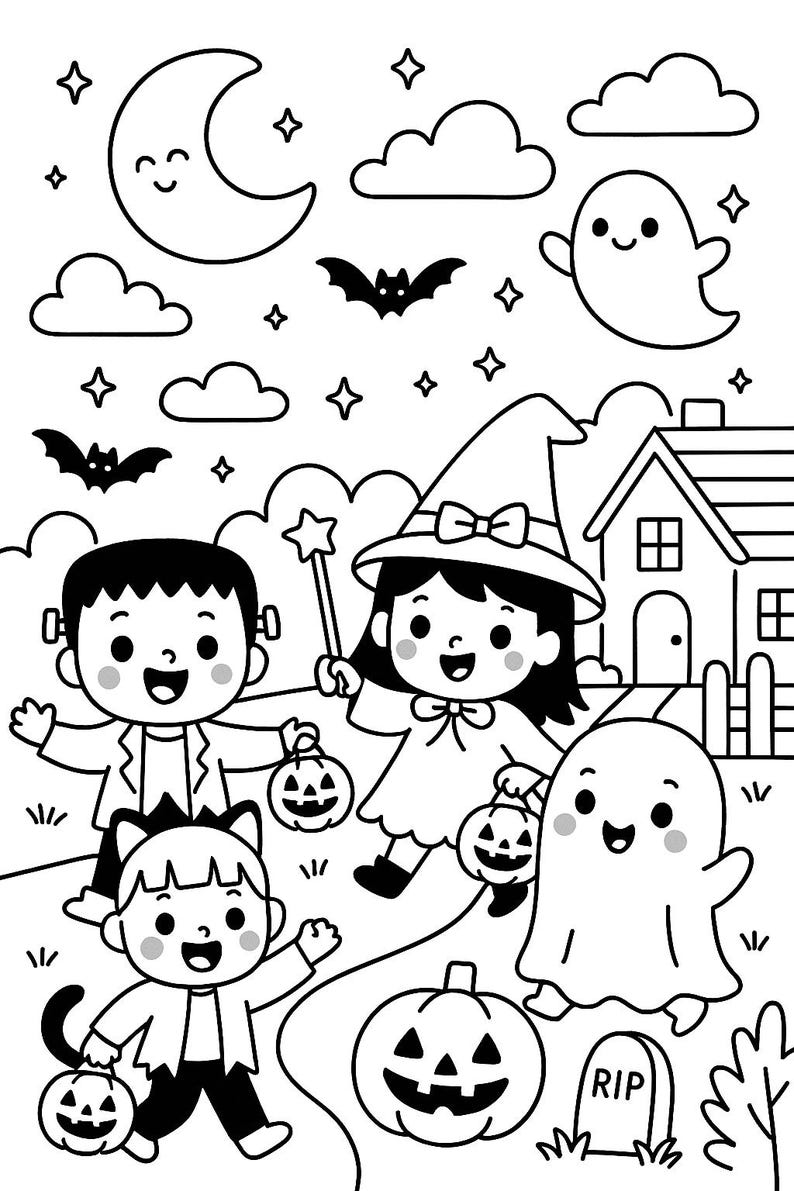 Kids Halloween Coloring Pages Bundle | Printable Spooky Cute Activity ...