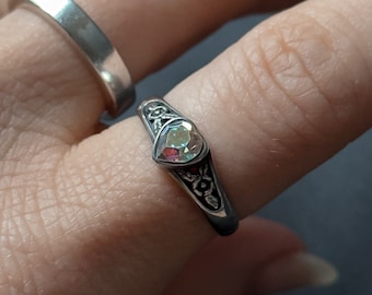 Opal Heart Sterling Ring