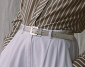 1990s Ecru Leather Gold Buckle Belt