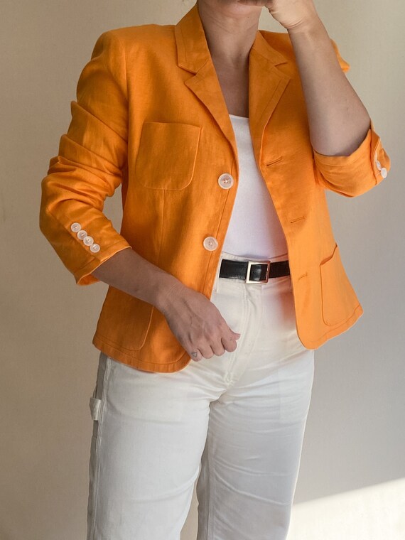 1990s Safety Orange Linen Blazer