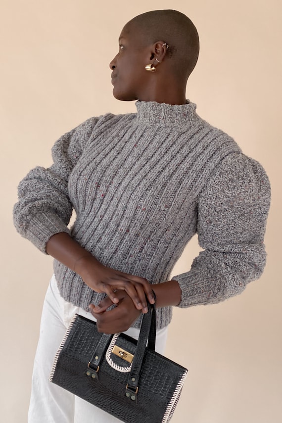 1970s Mutton Sleeve Handknit Sweater