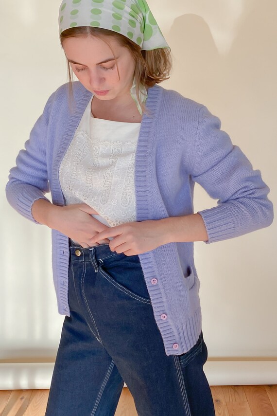 1970s Lilac Wool Knit Cardigan