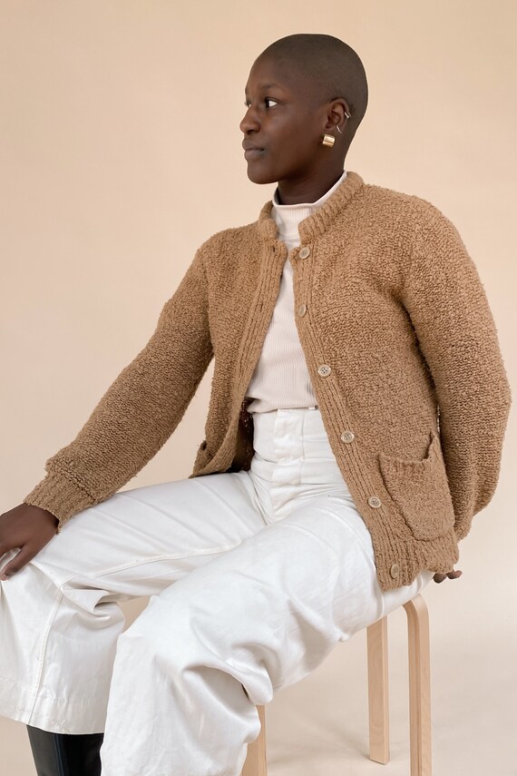 1980s Camel Boucle Cardigan Sweater