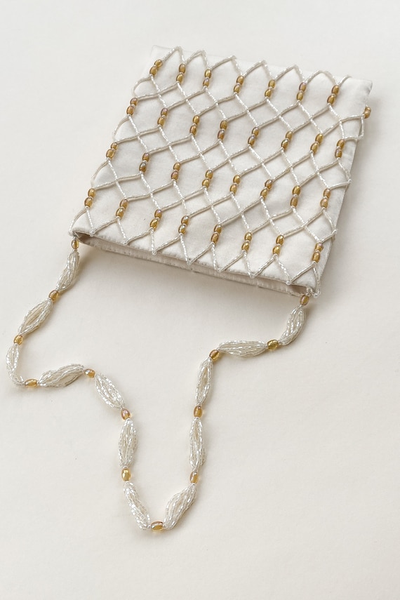 1990s Satin Beaded Fishnet Bag