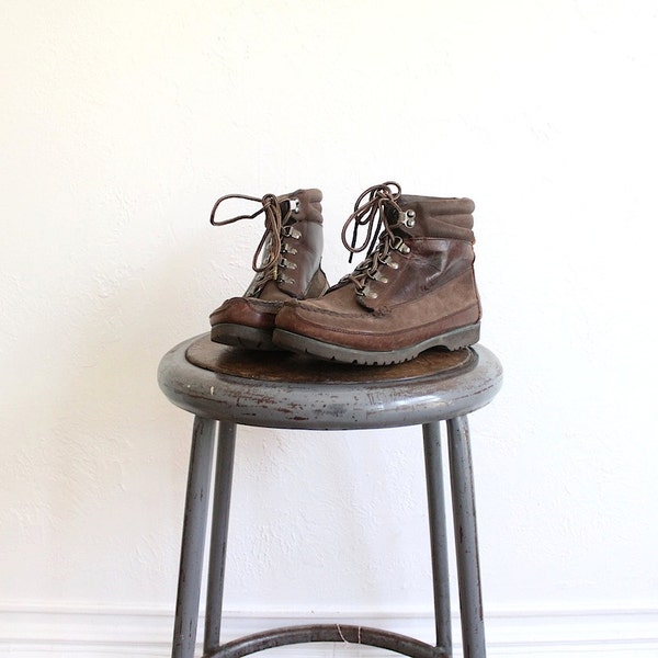 Vintage 80s Classic Brown Leather Hiking Boots // Women's Lace Up Ankle Boots Sz 8