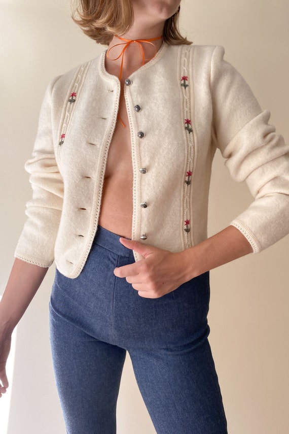 1980s Austrian Daisy Wool Cardigan