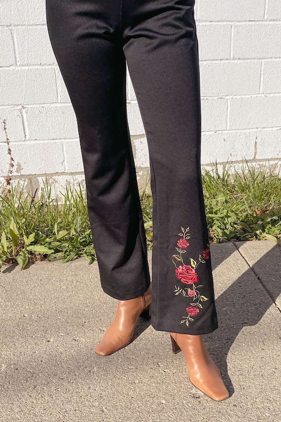 1990s Rose Embroidered Flares