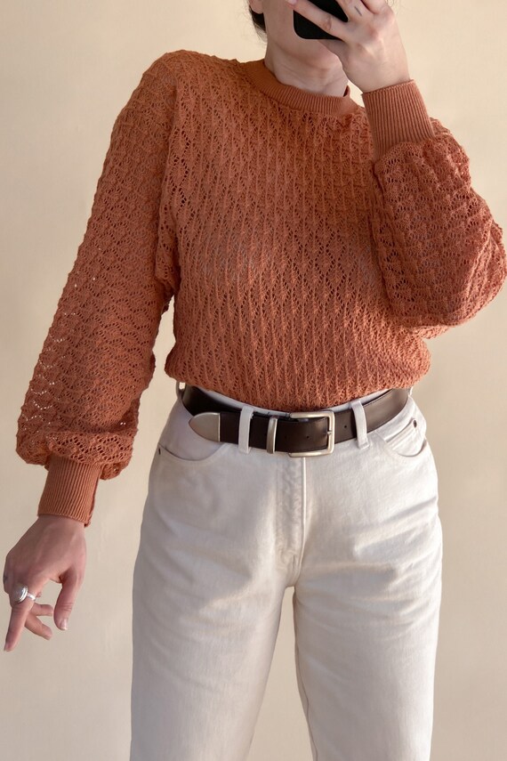 1970s Bronze Lace Knit Batwing Sweater
