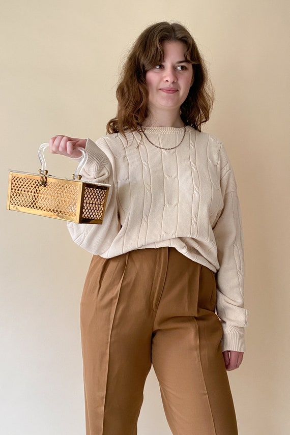 1950s Gold Lattice Lucite Box Purse
