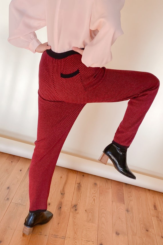 1980s Checkered Cotton Knit Sweater Pants