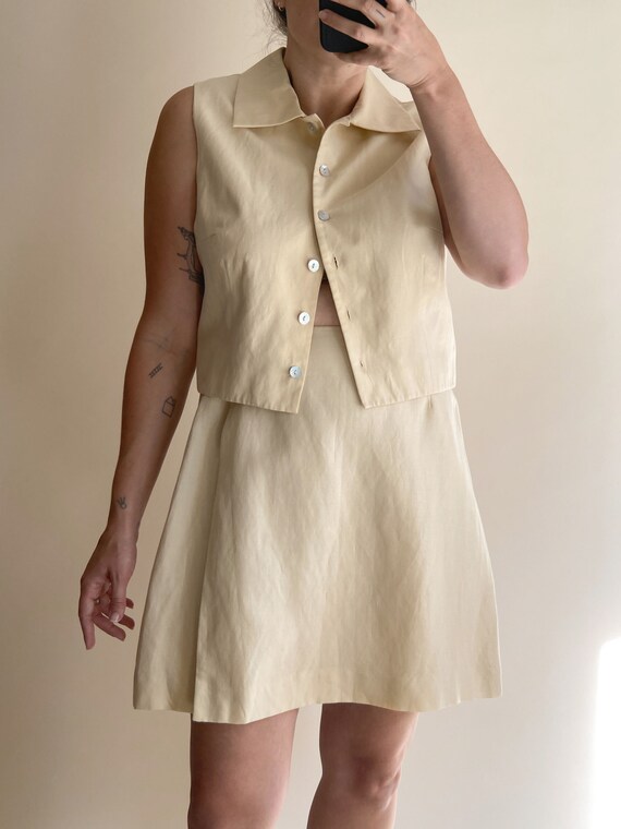 1990s Butter Silk Linen Skirt Set