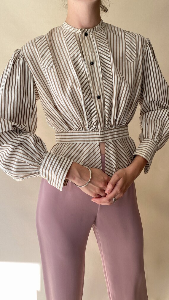 1910s Edwardian Striped Lawn Blouse