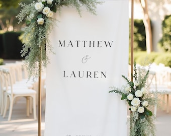 Custom Cotton Wedding Welcome Sign – Elegant Fabric Banner for Ceremony Entrance – Minimalist Wedding Decor