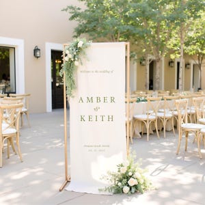 Cartello per matrimonio in cotone senza tempo / Banner per ingresso cerimonia personalizzato / Elegante espositore di benvenuto per matrimonio / Cartello in tessuto con scritte colorate personalizzate