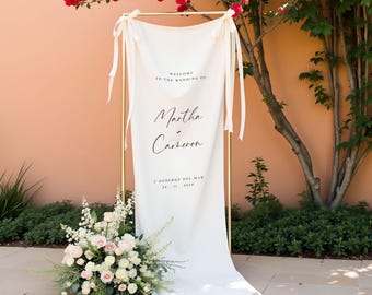Custom Cotton Wedding Welcome Sign - Elegant Fabric Sign for Ceremony or Reception - Modern Boho Wedding Decor