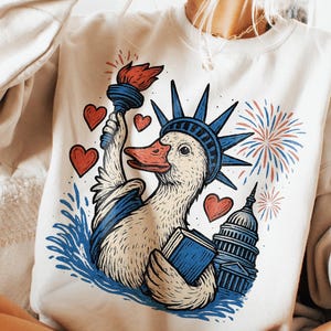 Liberty Duck PNG, Funny Patriotic Duck Png, July 4th Shirt Design, USA Capitol Duck PNG, Independence Day Sublimation, America Duck Art