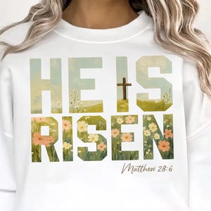 Pasqua Gesù Risorto PNG Boho Wildflower Primavera Sublimazione Design Pennellata Estetica DTF Trasferimento Cristiano Lui è Risorto Arte