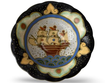Set Black Pottery Vase + Tray (bowl). Flora / Jumbo Gouda Holland