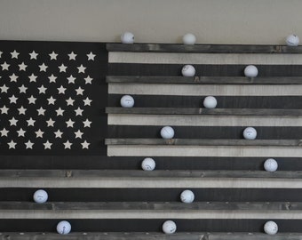 American Flag Golf Ball Display Rack - Handmade Wall-Mounted Decor for Man Cave & Golf Enthusiasts