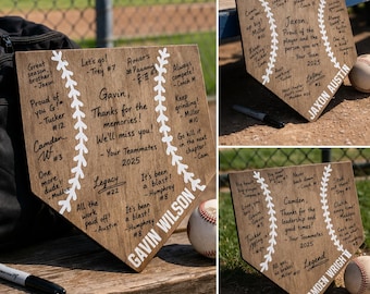 personalized baseball home plate sign senior night gift team autograph board