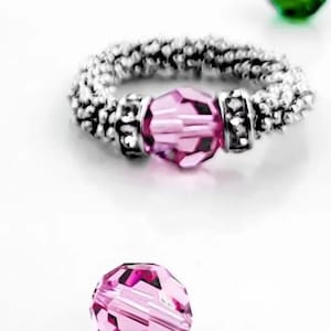 Swarovski Rose Crystal Ring | Stretch. Flexible Sizing. Gift for her. October Birthstone. Gemstone Ships Fast. Beaded Stacked Ring.
