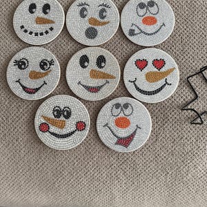 Juego de 8 posavasos con diseño de muñeco de nieve con pintura de diamantes