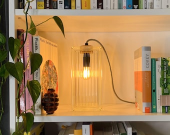 Glass Block Lamp - VERTICAL, Vintage, Mid Century - Table Lamp, Sustainable Lighting, Upcycling Designer Lamp 70s
