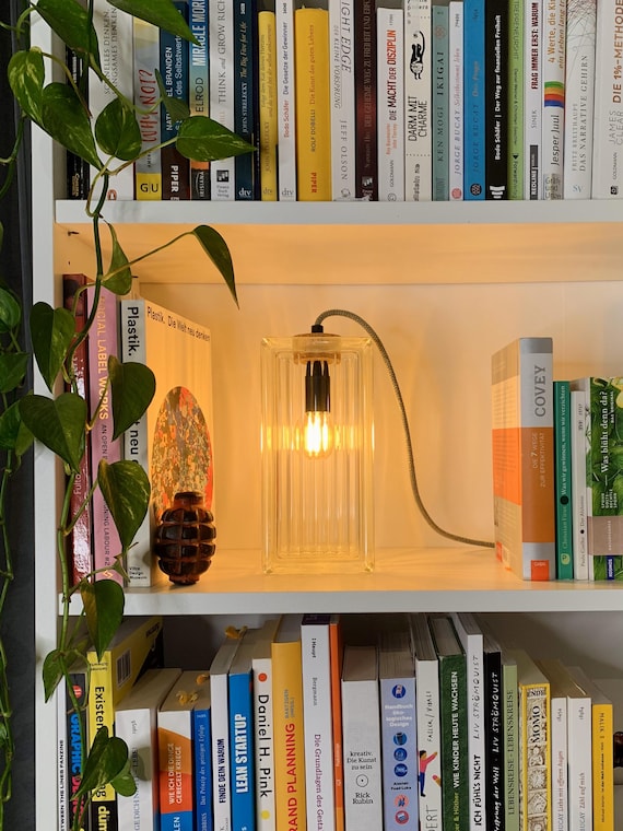 Glasbaustein Lampe - VERTIKAL, Vintage, Mid Century - Tischlampe, Nachhaltige Beleuchtung, Upcycling Designer- Lampe 70er