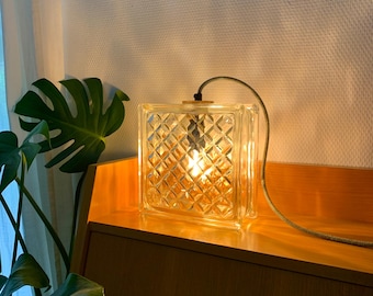 Lampa z bloku szklanego - DIAMOND - Lampa stołowa, Zrównoważone oświetlenie w stylu retro, Lampa z odzysku z lat 70.